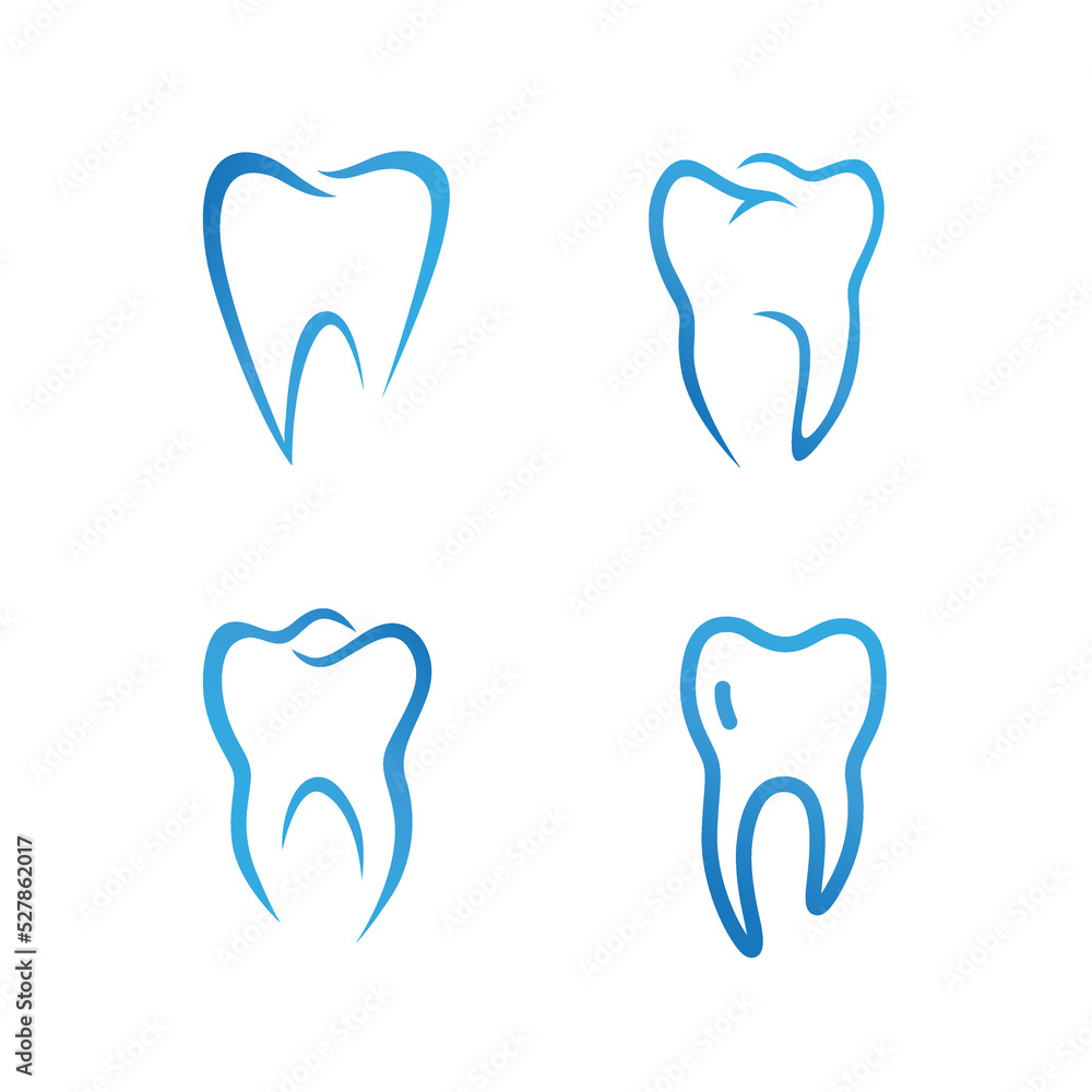 Vector set of blue icons of a tooth - dentist clinic icon on white ...
