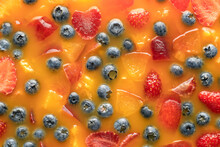 Jelly Fruit Cake Background With Blueberry And Strawberry