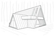 Linear architectural sketch residental building - triangle forest cottage on white background