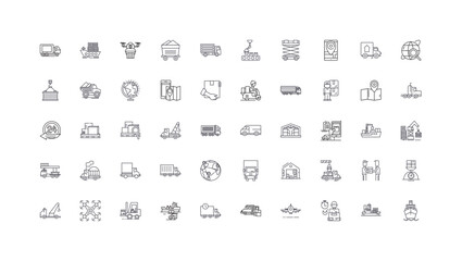 Logistics concept illustration, linear icons, line signs set, vector collection