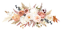 Trendy Dried Leaves, Blush Pink Rose, White Peony And Dahlia, Hydrangea, Astilbe, Pampas Grass
