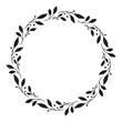 Vector hand drawn floral wreath isolated on white background. Silhouette round frame with of leaves. Doodle style. Floral monogram frame.