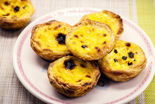 Portuguese Pastel De Nata, Called Pastel De Belem, Traditional Portuguese Delicacy Made With Eggs, Cinnamon And Caramel