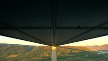 Pan Down Underside Of The Moseltal Bridge Near Koblenz Germany During Sunrise