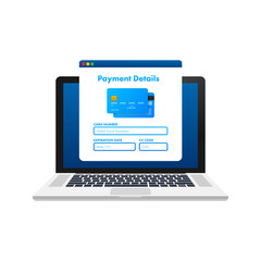Business card with pay details for web page design. Online shopping. Credit card. Online store. Vector stock illustration.