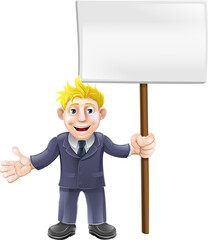 Wall Mural - Cartoon suit man holding sign