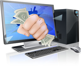 Wall Mural - Computer with fist full of cash