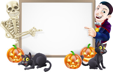 Poster - Halloween Sign with Skeleton and Dracula