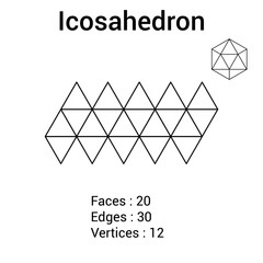 Poster - Geometry net of icosahedron. 3d solid shape in mathematics