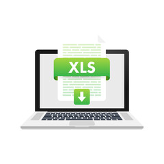 Sticker - Download XLS button. Downloading document concept. File with XLS label and down arrow sign. Vector illustration.