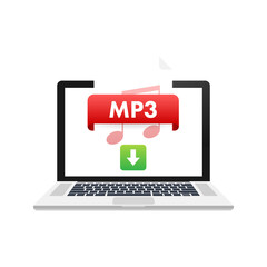 Canvas Print - Download MP3 button on laptop screen. Downloading document concept. File with MP3 label and down arrow sign. Vector illustration.