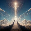 Stairway to heaven colored illustration with vanishing point. 3d art.