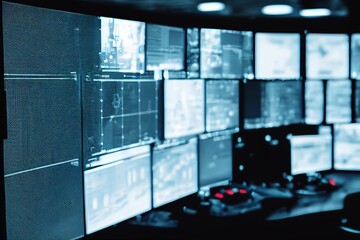 Leinwandbilder - Security control room with screens that display recordings from surveillance cameras. Security concept