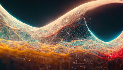 Fototapete - Big web data and cybersecurity. Data flow. Global database and artificial intelligence. 3d render