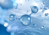 Fototapeta Łazienka - molecular structures - water, liquid bubbles, closeup abstract 3d rendering, atom under microscope