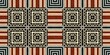African kente cloth patchwork effect border pattern. Seamless geometric quilt fabric edging trim background. Patched boho rug safari shirt repetitive ribbon endless band.