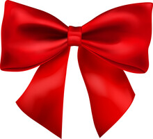 Beautiful Big Bow Made Of Red Ribbon With Shadow