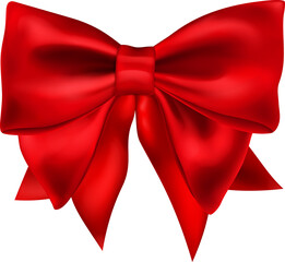 Beautiful big bow made of red ribbon with shadow