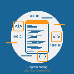 Program coding, SEO optimization, application development flat design style vector concept illustration