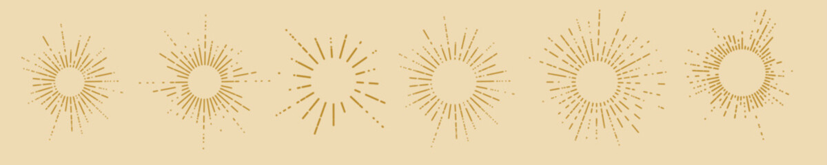 Wall Mural - Set of six vintage sunburst, sun rays, sunbeams, vector design elements for your design.