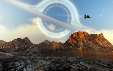 Wall Mural - black hole and stars and cloud fields in outer space.