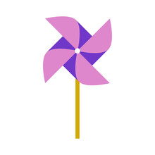 Pink Purple Colorful Pinwheel Or Spinning Windmill With Stick Symbol Icon. Vector Image.