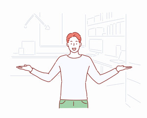 Wall Mural - workspace office with freelancer. concept of working at home. hand drawn style vector design illustr