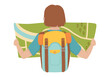 Doodle flat clipart. Woman traveler with a map. All objects are repainted.