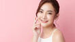© kitthanes - Beautiful young asian woman with clean fresh skin on pink background, Face care, Facial treatment, Cosmetology, beauty and spa, Asian women portrait.