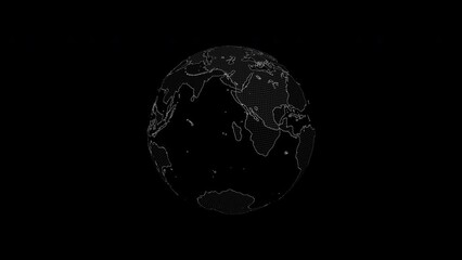 Leinwandbilder - World map globe, planet earth holographic and cyber universe with satellite networking, futuristic innovation and worldwide connection moving on black background. Global space, 3d and abstract future
