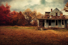 Haunted House, Old Worn-down Abandoned Home, Creepy And Spooky