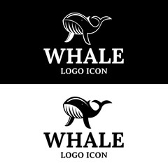 Wall Mural - Whale fish silhouette logo design idea in retro vintage black and white cartoon style