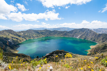 panoramic view of quilotoa lagoon, ecuador