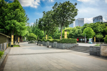 Wall Mural - Empty foreground square and city buildings background