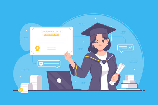 college student with graduation certificate illustration