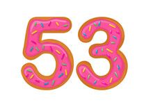 Number 53, Sweet Donut With Number Fifty Three Shape.