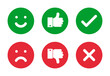 smile faces, thumbs up and down, check mark and cross solid round green and red icons set