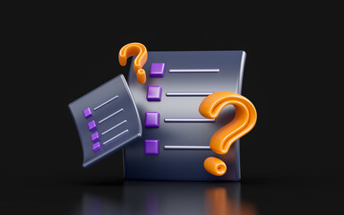 Wall Mural - document question mark sign on dark background 3d render concept for paper work inquire