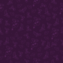Modern Fabric Pattern. Hand Drawn Vector. Seamless Pattern With Strawberry, Leaf And Flower Illustration. Isolated On Purple Background. Doodle Art For Wallpaper, Batik Pattern, Fabric, Gift Wrapper. 