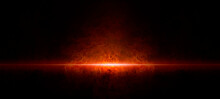 The Texture Of Fire On A Black Background Is Reflected, In An Empty Dark Scene, The Flame Is Burning With Smoke Float