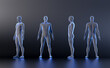 Technological human hologram of a male mannequin standing standing in straight t -pose - 3d anatomy artificial intelligence illustration