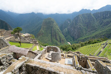 Machu Picchu, Pre Columbian Inca Site Situated On A Mountain Ridge Above The Urubamba Valley In Peru.