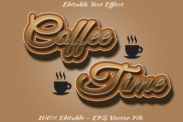 Coffee Time editable text effect 3d emboss style design