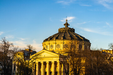 Poster - Detail view over the Romanian Athenaeum or Ateneul Roman, in the center of Bucharest capital of Romania