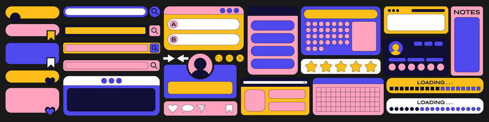 Wall Mural - retro cartoon set of web pages pc.old computer style. geometric frames in 90s memphis style. set of 