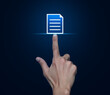 © grapestock - Hand pressing document flat icon over blue background, Technology internet online concept