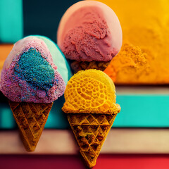 Sticker - Colorful ice cream cones. Abstract creative summer concept.