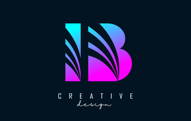Wall Mural - Creative colorful letters IB i b logo with leading lines and road concept design. Letters with geometric design.