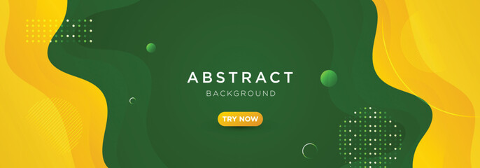 Poster - Green liquid banner template. Vector abstract background with green gradient fluid waves, organic shapes, text. Trendy banner for social media promotion