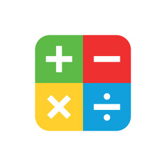 Calculator icon. Set of mathematical symbols: plus, minus, multiplication, division, equals. Isolated vector illustration on a white background.